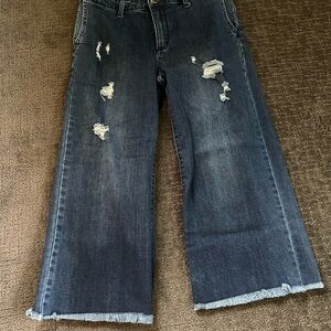 Easel Dark Gray Distressed Flare Jeans